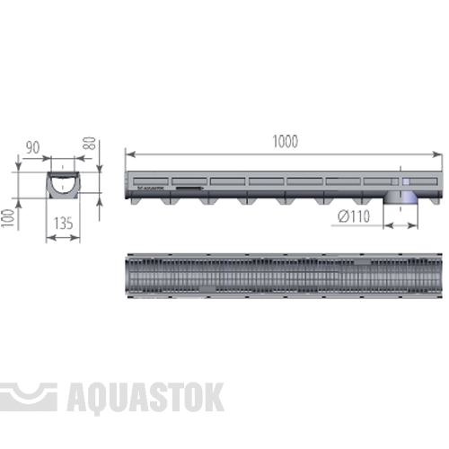 Лоток AQUA-TOP DN90 H100 с пластиковой решеткой