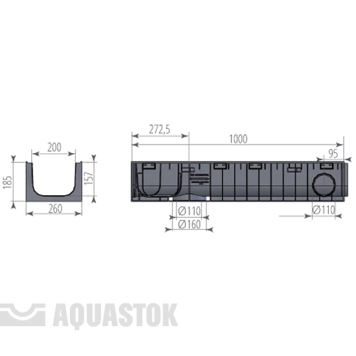 Лоток водоотводный пластиковый ЛВП NORMA DN200 H185