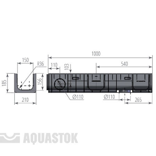 Лоток водоотводный пластиковый ЛВП NORMA DN150 H185