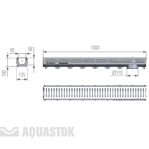 Лоток AQUA-TOP DN90 H100 со штампованной оцинкованной решеткой